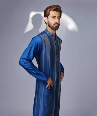 Blue white tagai design zig zag kurta set 4