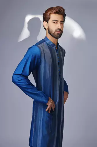 Blue white tagai design zig zag kurta set
