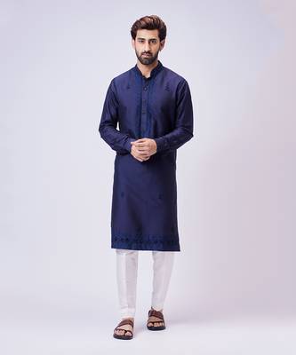 Navy blue aari embroidery kurta set 1