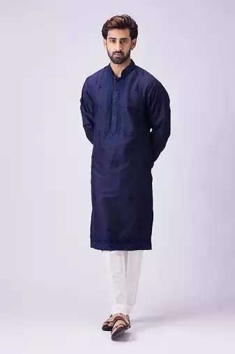 Navy blue aari embroidery kurta set