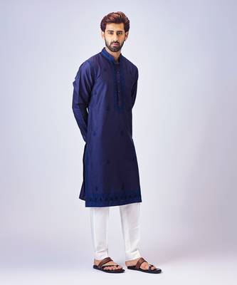 Navy blue aari embroidery kurta set 3