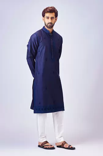 Navy blue aari embroidery kurta set