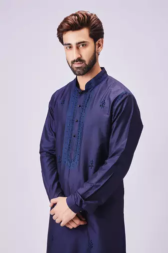Navy blue aari embroidery kurta set