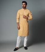 Mustard thread embroidery kurta set