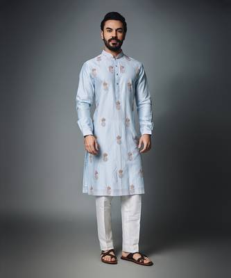 Light blue pineapple embroidery kurta set 1