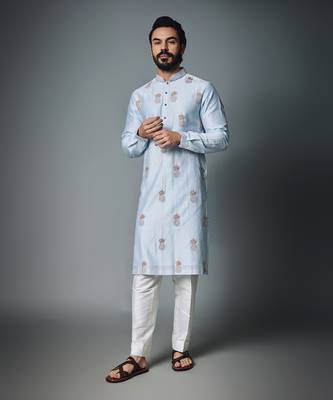 Light blue pineapple embroidery kurta set 2