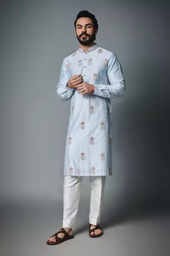 Light blue pineapple embroidery kurta set