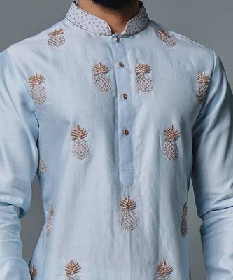Light blue pineapple embroidery kurta set 3