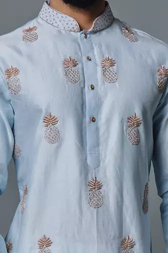 Light blue pineapple embroidery kurta set
