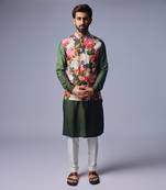 Green floral nehru jacket set
