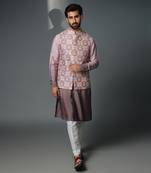 Grey floral nehru jacket set