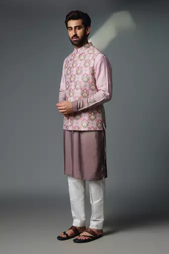 Grey floral nehru jacket set