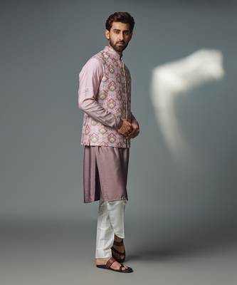 Grey floral nehru jacket set 3