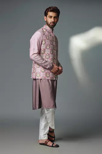 Grey floral nehru jacket set