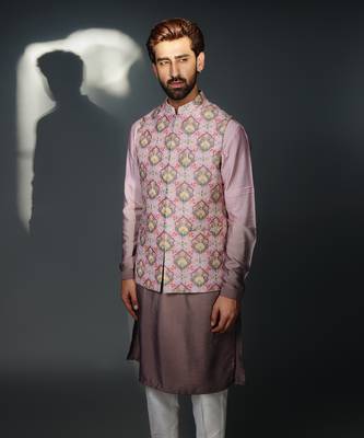 Grey floral nehru jacket set 4