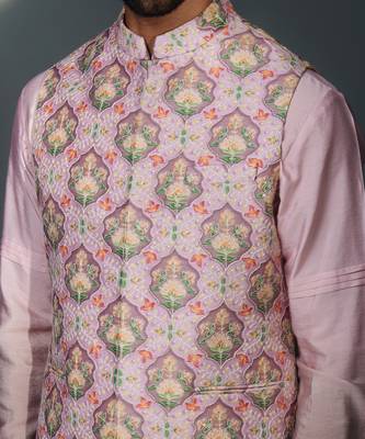 Grey floral nehru jacket set 5