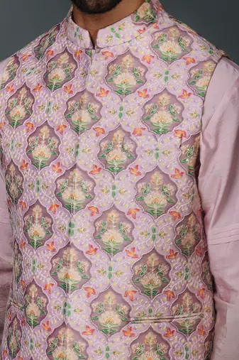 Grey floral nehru jacket set