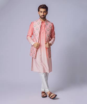 Pink peach floral print ojis open jacket set 1