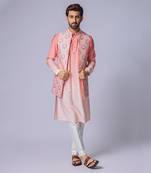 Pink peach floral print ojis open jacket set