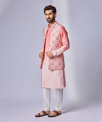 Pink peach floral print ojis open jacket set 2