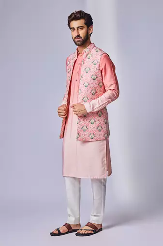 Pink peach floral print ojis open jacket set