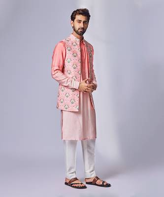 Pink peach floral print ojis open jacket set 3