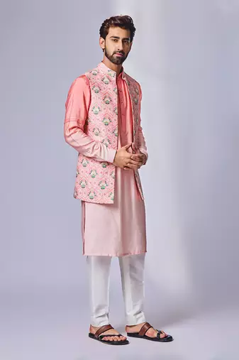 Pink peach floral print ojis open jacket set