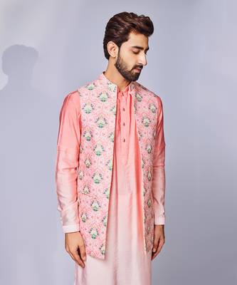Pink peach floral print ojis open jacket set 4