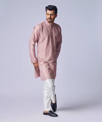 Peach pink pearl work kurta set 1