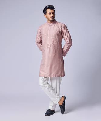 Peach pink pearl work kurta set 2