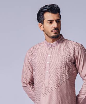 Peach pink pearl work kurta set 3