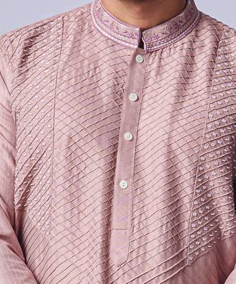 Peach pink pearl work kurta set 4