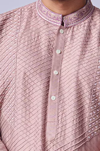 Peach pink pearl work kurta set