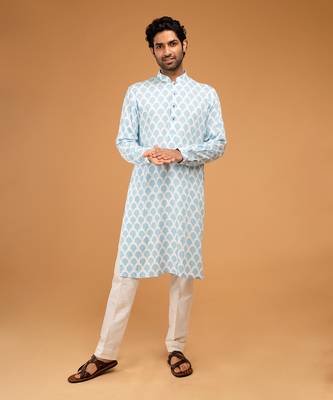 Light blue ojis print kurta set 1