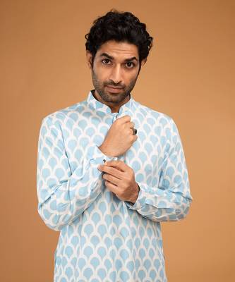 Light blue ojis print kurta set 4