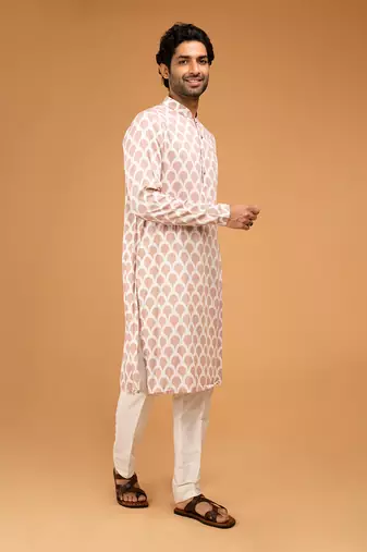 Peach ojis print kurta set