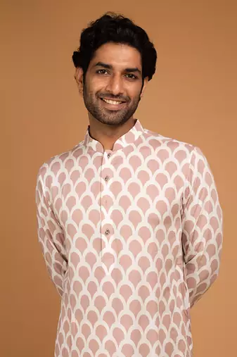 Peach ojis print kurta set