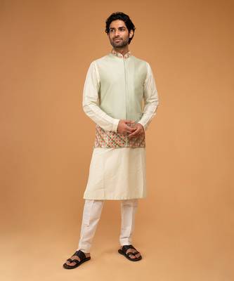 Mint mirror work nehru jacket set 1
