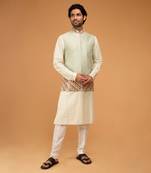 Mint mirror work nehru jacket set