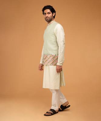 Mint mirror work nehru jacket set 2