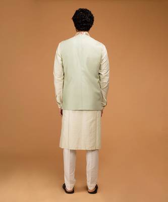 Mint mirror work nehru jacket set 3