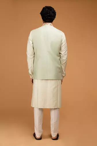 Mint mirror work nehru jacket set