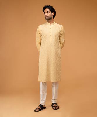 Gold beige dori embriodry kurta set 1