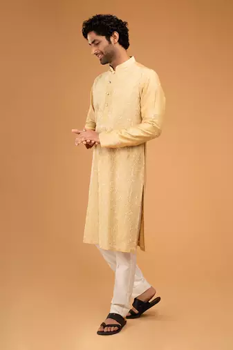 Gold beige dori embriodry kurta set