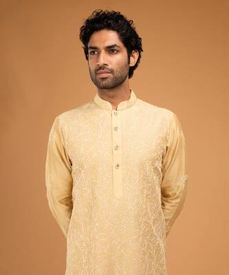 Gold beige dori embriodry kurta set 4