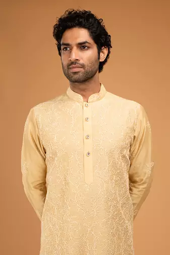 Gold beige dori embriodry kurta set