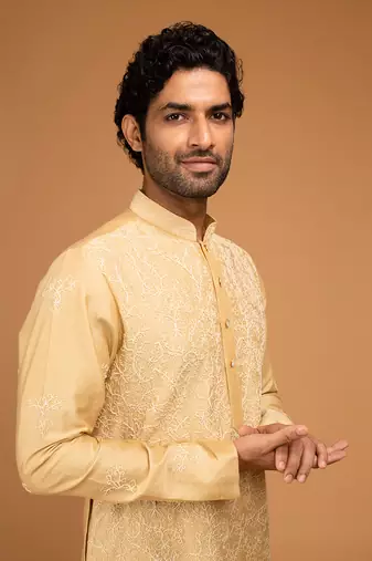Gold beige dori embriodry kurta set