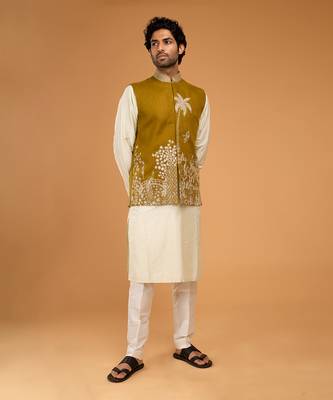 Mehendi green & pista nehru jacket set 1