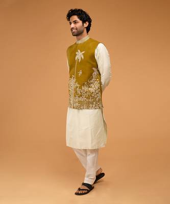 Mehendi green & pista nehru jacket set 2