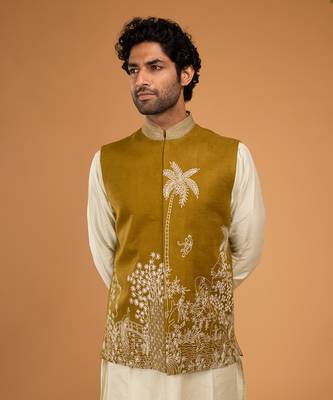 Mehendi green & pista nehru jacket set 4